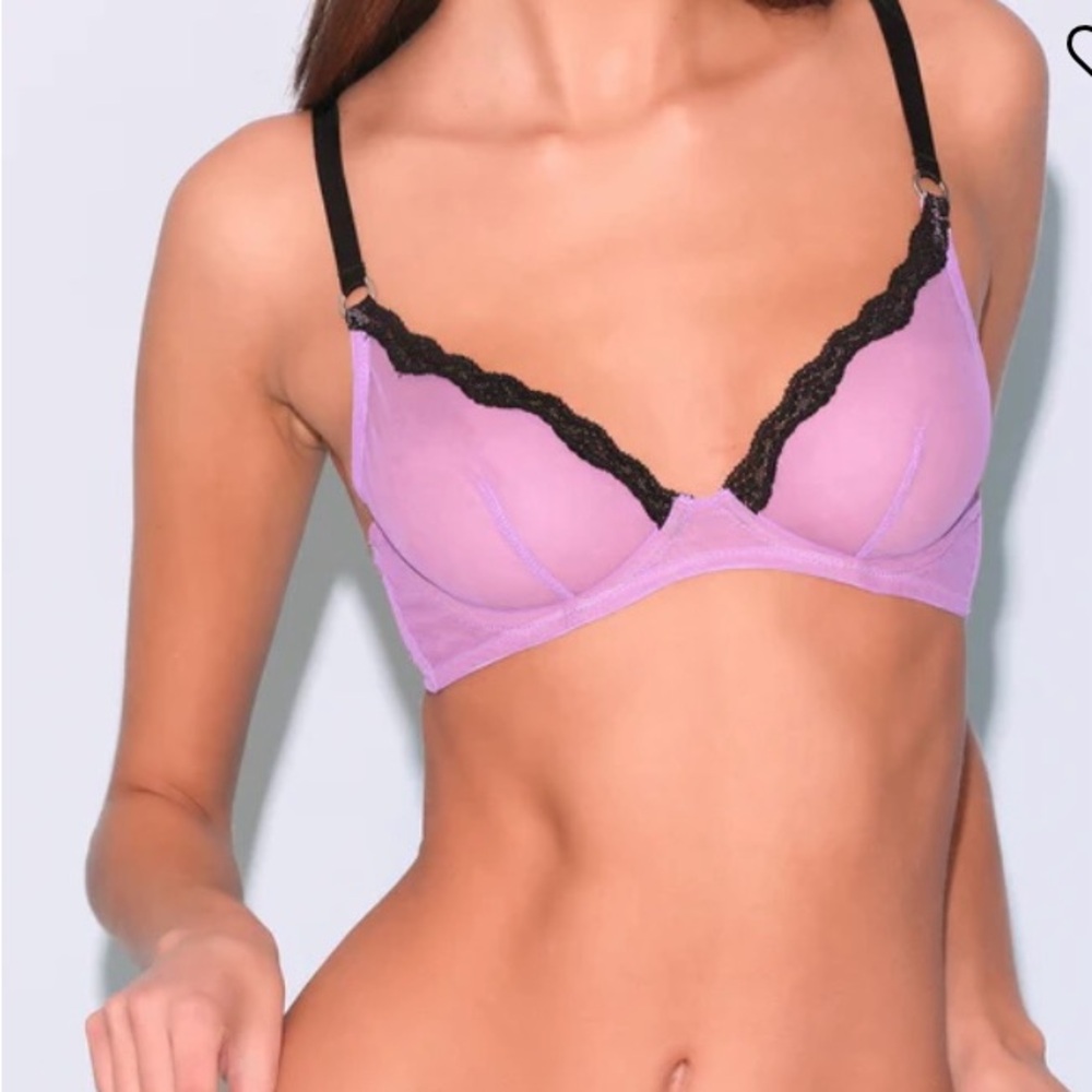 Sheer Tulle Demi Bra, By Fleur Du Mal (New) Sz 36 DD, Spring Lavender Color